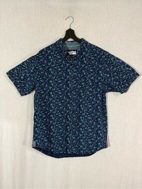 Eighth Avenue L Men's 100% Navy Floral Short-Sleeve Button-Up Shirt
